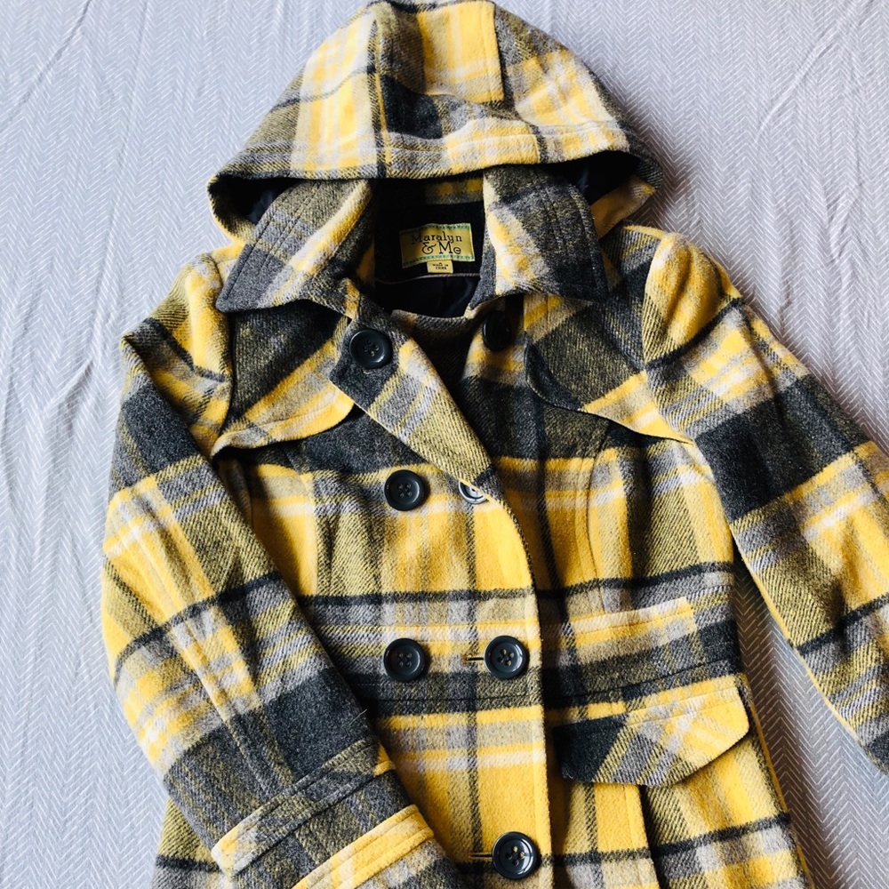 Yellow Pea Coat with detachable hood